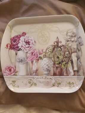 Vintage Home Essentials Melamine Tray Shabby Chic French Jardin Decor 12"x12"